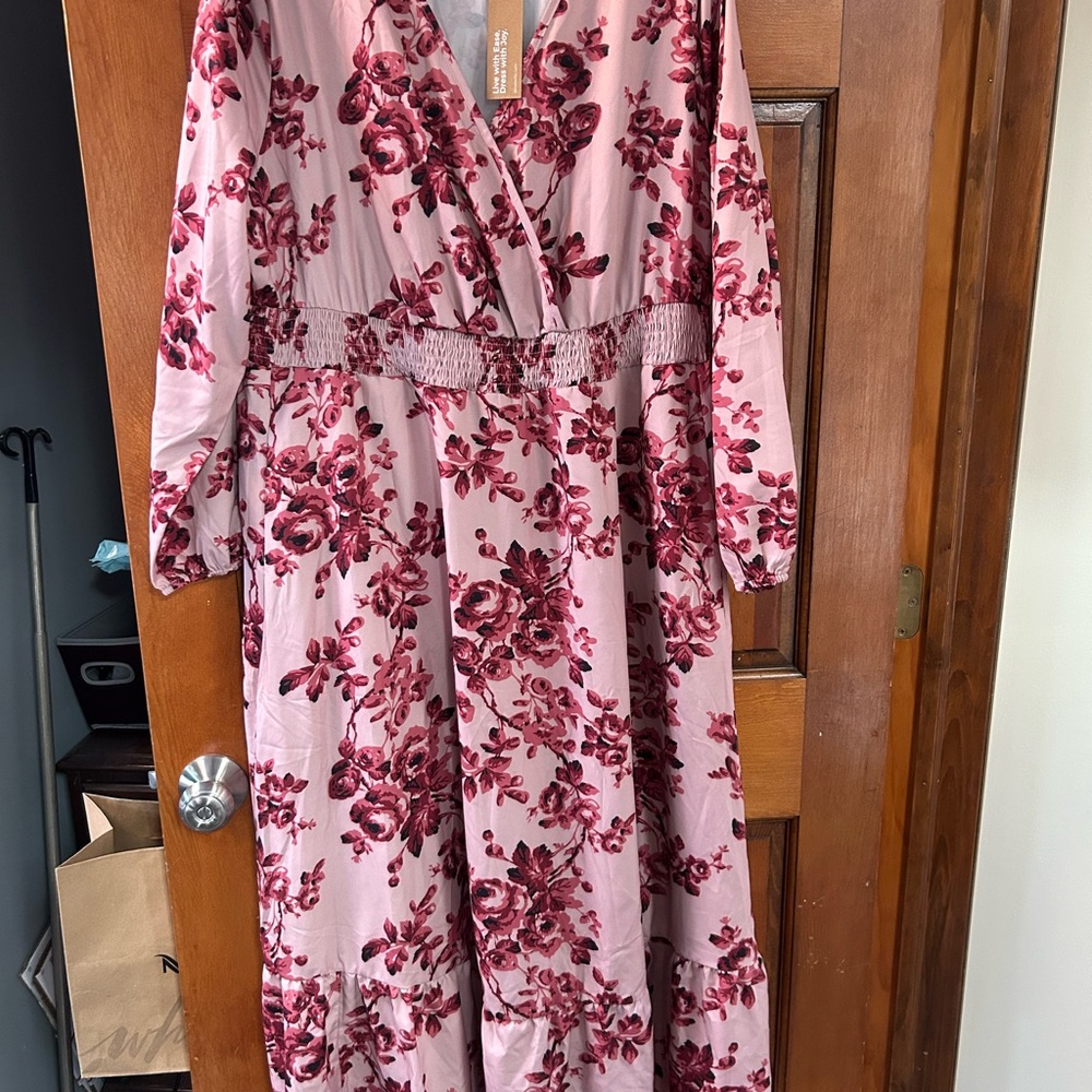 BloomChic Floral Long Sleeve Bishop Plunge Sundress
